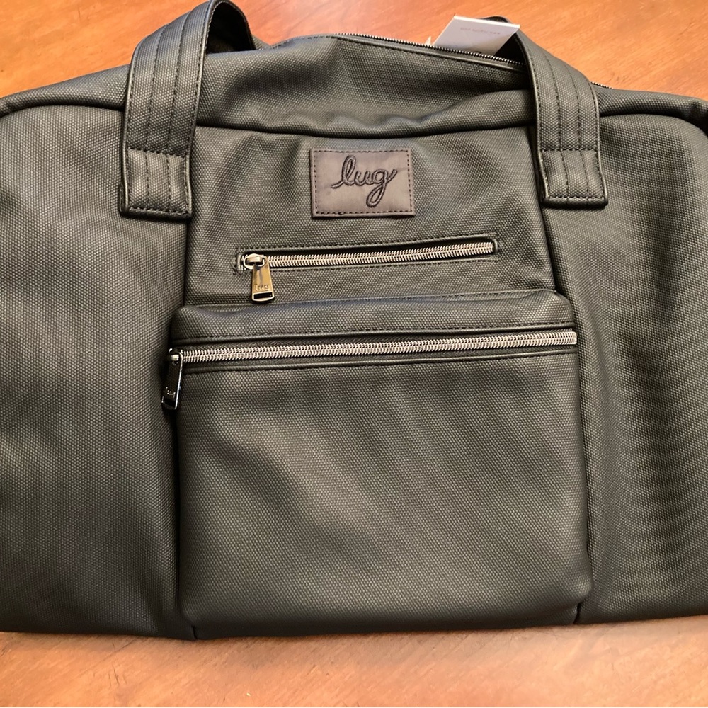 Lug charger vegan matte luxe leather black tote